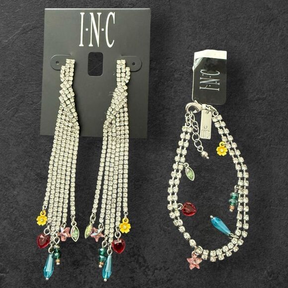 INC International Concepts Silver Tone and Multicolor Fringe Charm Jewelry Set - Picture 1 of 4